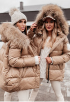 Pikowana kurtka z naturalnym futrem Major camelowa