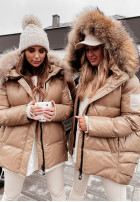 Pikowana kurtka z naturalnym futrem Major camelowa