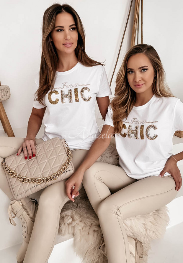 T-shirt z ozdobną aplikacją Chic biały