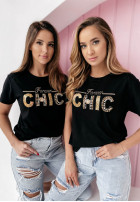 T-shirt z ozdobną aplikacją Chic czarny