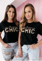 T-shirt z ozdobną aplikacją Chic czarny