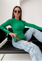 Prążkowana bluzka z ozdobnymi guzikami Anita zielona