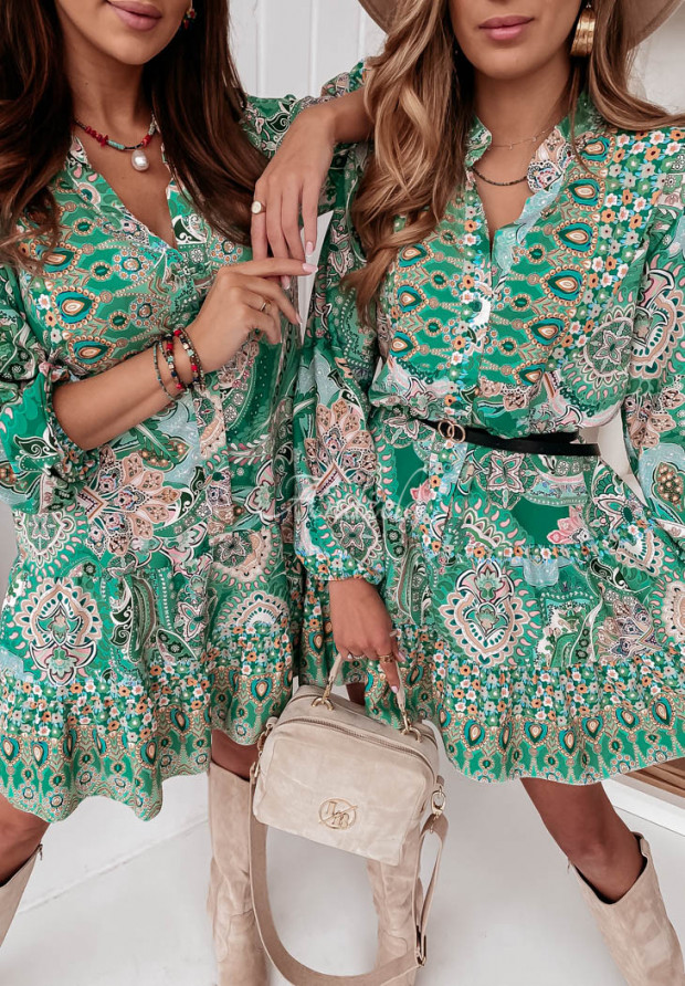 Wzorzysta sukienka mini Atalia zielona