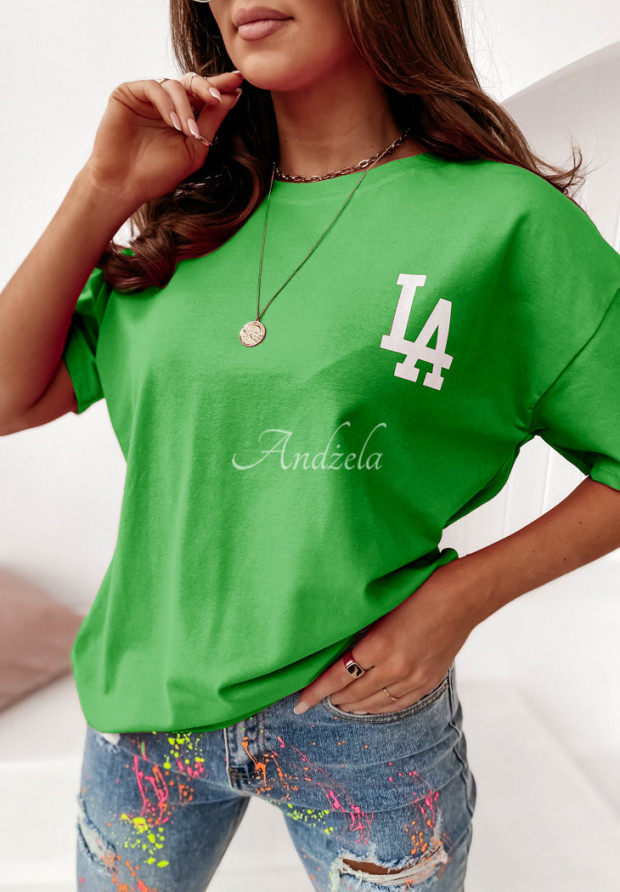 T-shirt z nadrukiem LA zielony