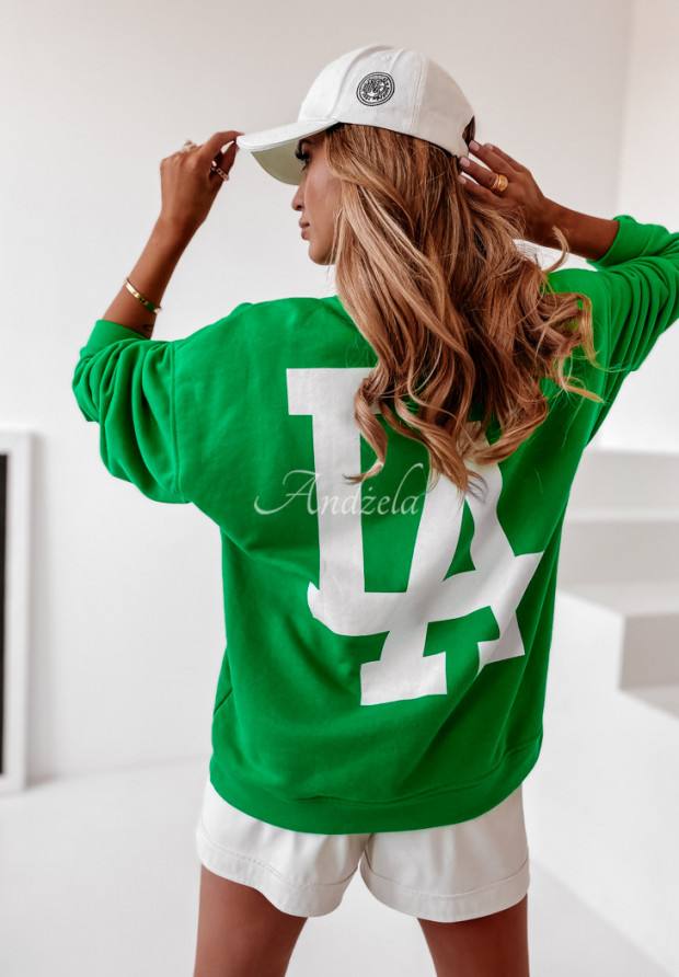 Bluza oversize z nadrukiem LA zielona
