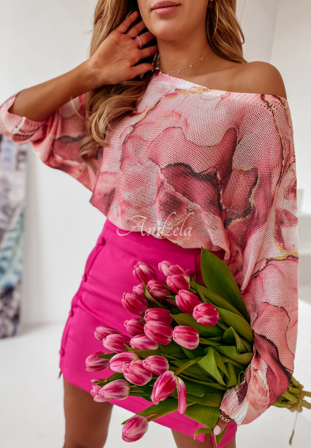 Lekki sweter z marmurkowym wzorem Adienne różowy