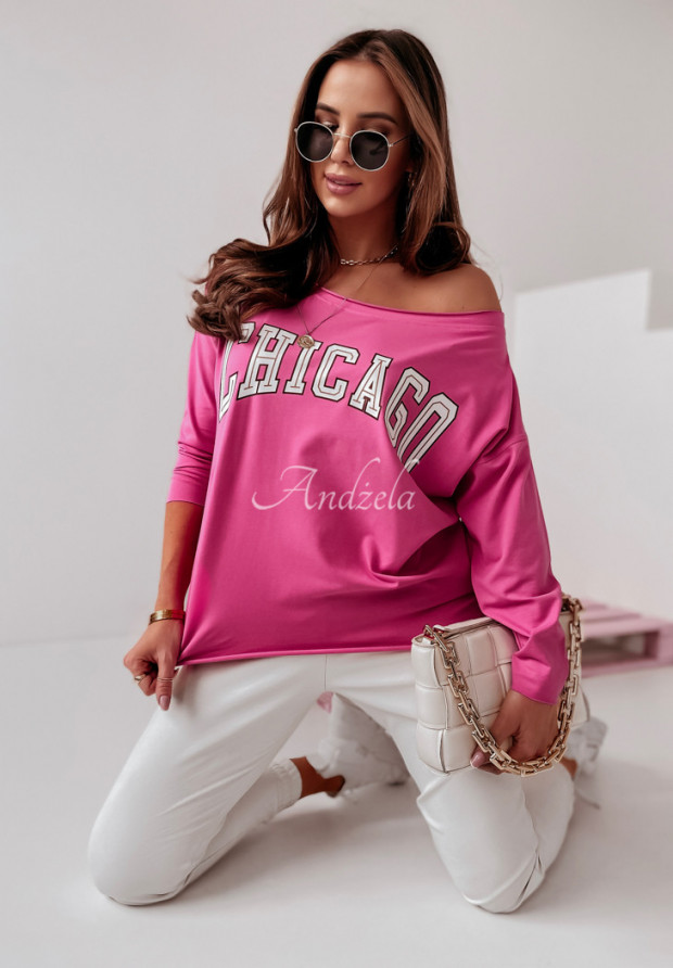 Asymetryczna bluzka z nadrukiem Chicago różowa
