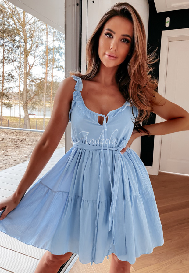 Sukienka mini z falbankami Airen błękitna