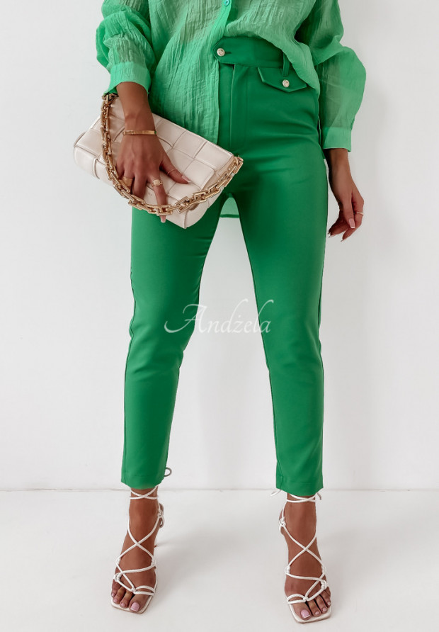 Eleganckie spodnie z wysokim stanem Carter zielone