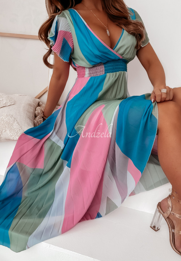 Plisowana sukienka we wzory Venetia Indi niebieska