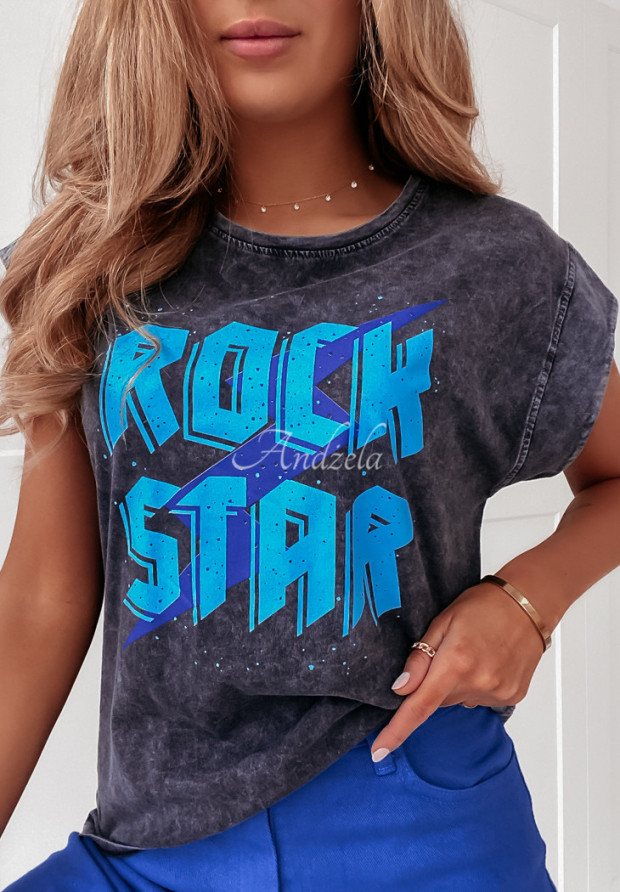 Dekatyzowany T-shirt z nadrukiem Rockstar ciemnoszary