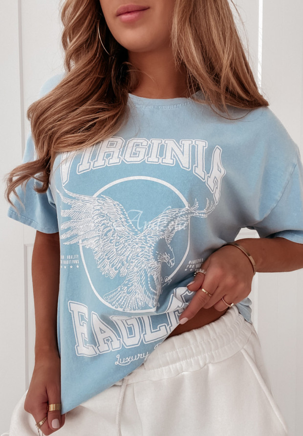 T-shirt z nadrukiem Virginia błękitny