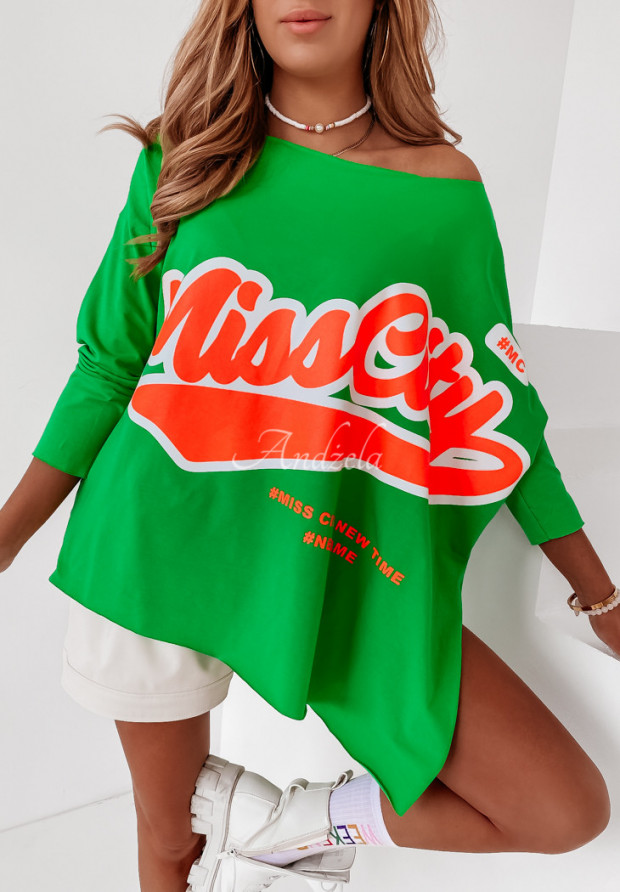 Asymetryczna bluzka oversize z rozcięciem MC Game zielona