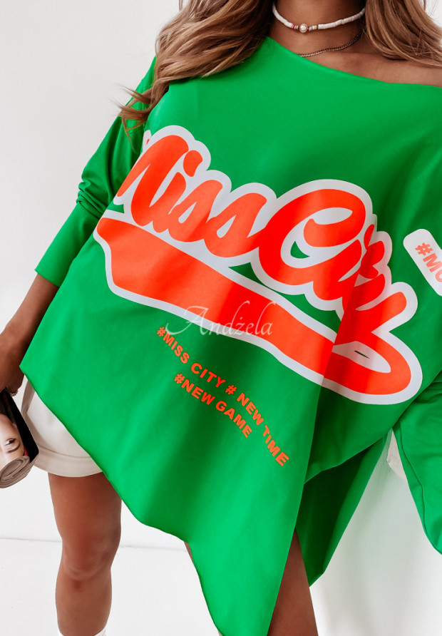 Asymetryczna bluzka oversize z rozcięciem MC Game zielona