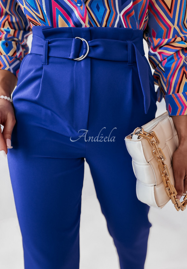 Eleganckie spodnie z wysokim stanem Alina kobaltowe