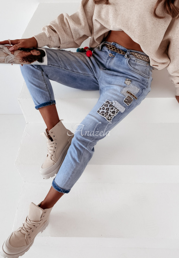 Spodnie jeansowe z naszywkami Colbie jasnoniebieskie