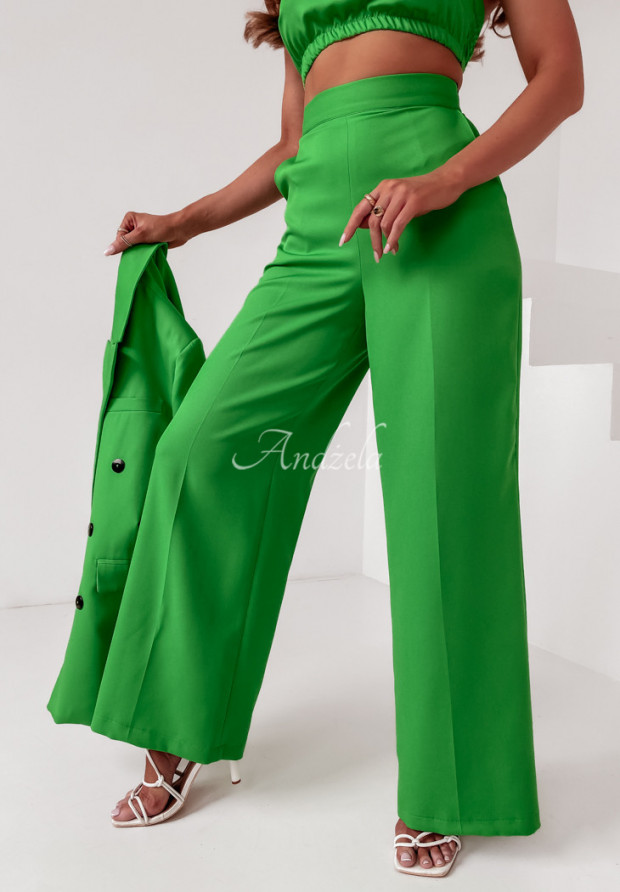 Spodnie wide leg z wysokim stanem Judy zielone