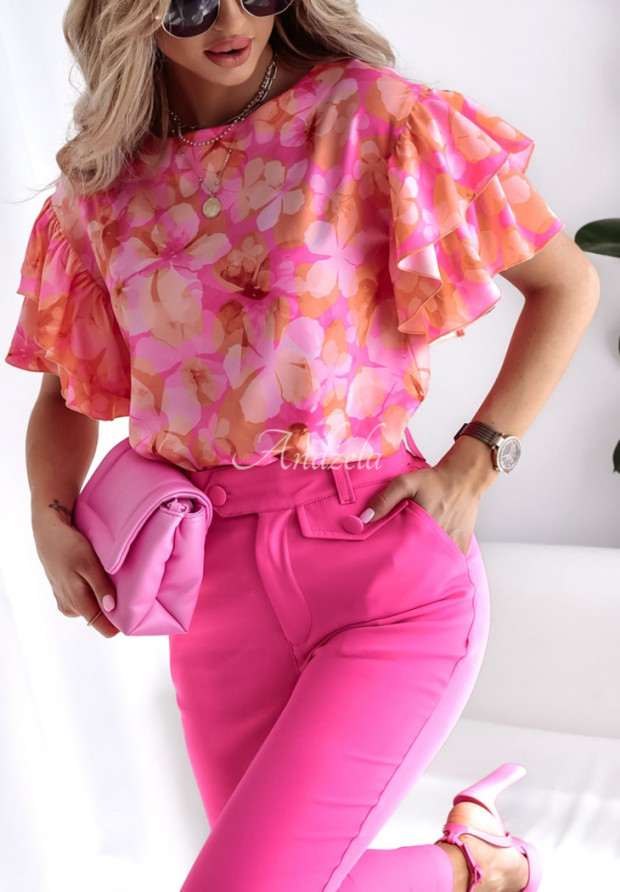 Kwiecista bluzka z falbankami Arroyo różowa