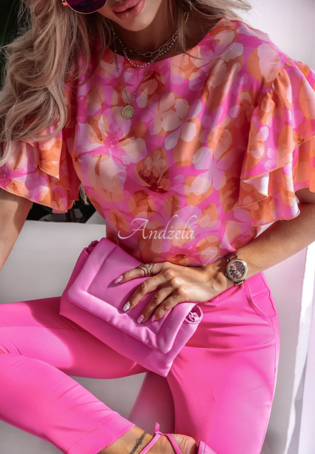 Kwiecista bluzka z falbankami Arroyo różowa