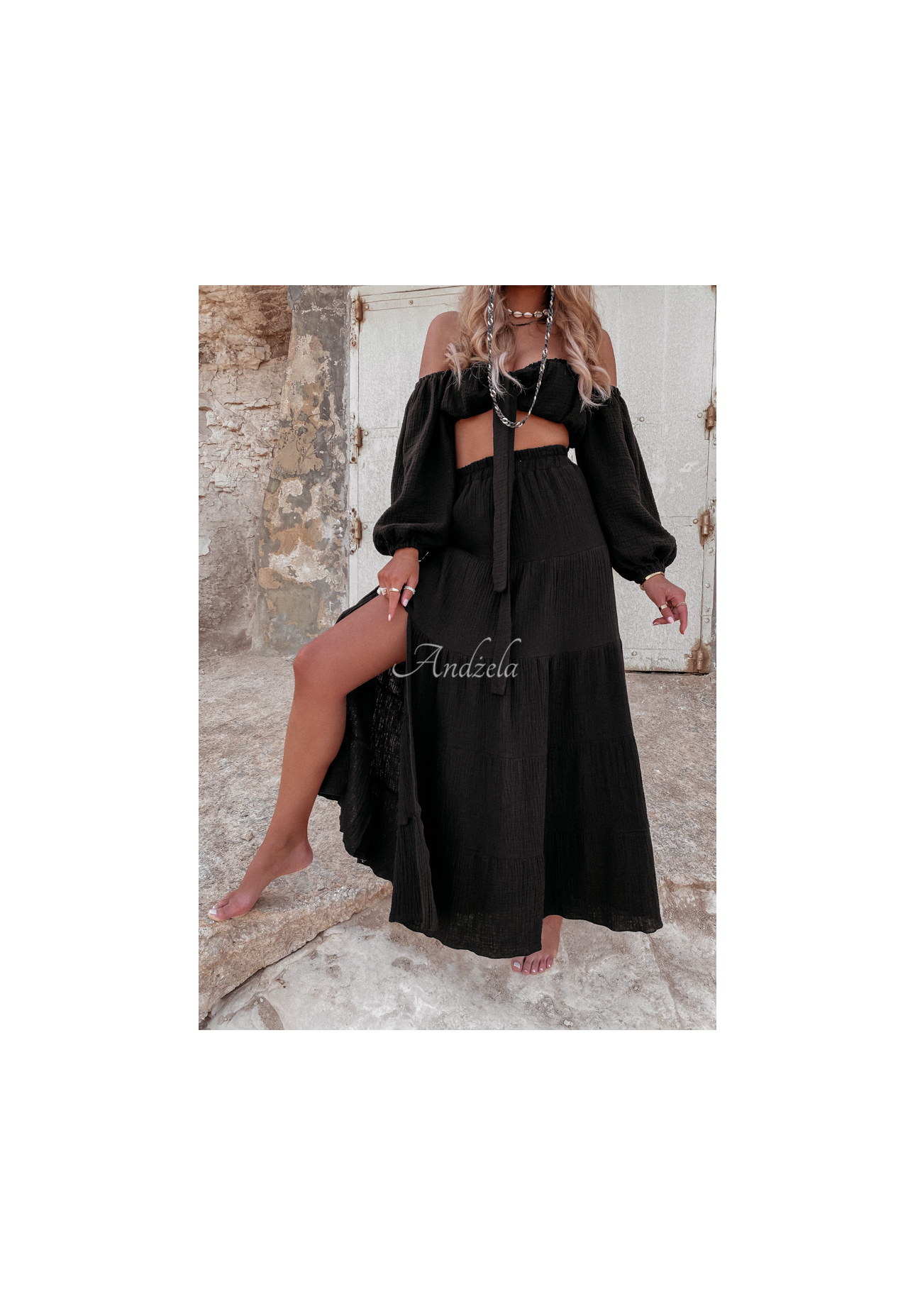 Muslin skirt with slit Malta black