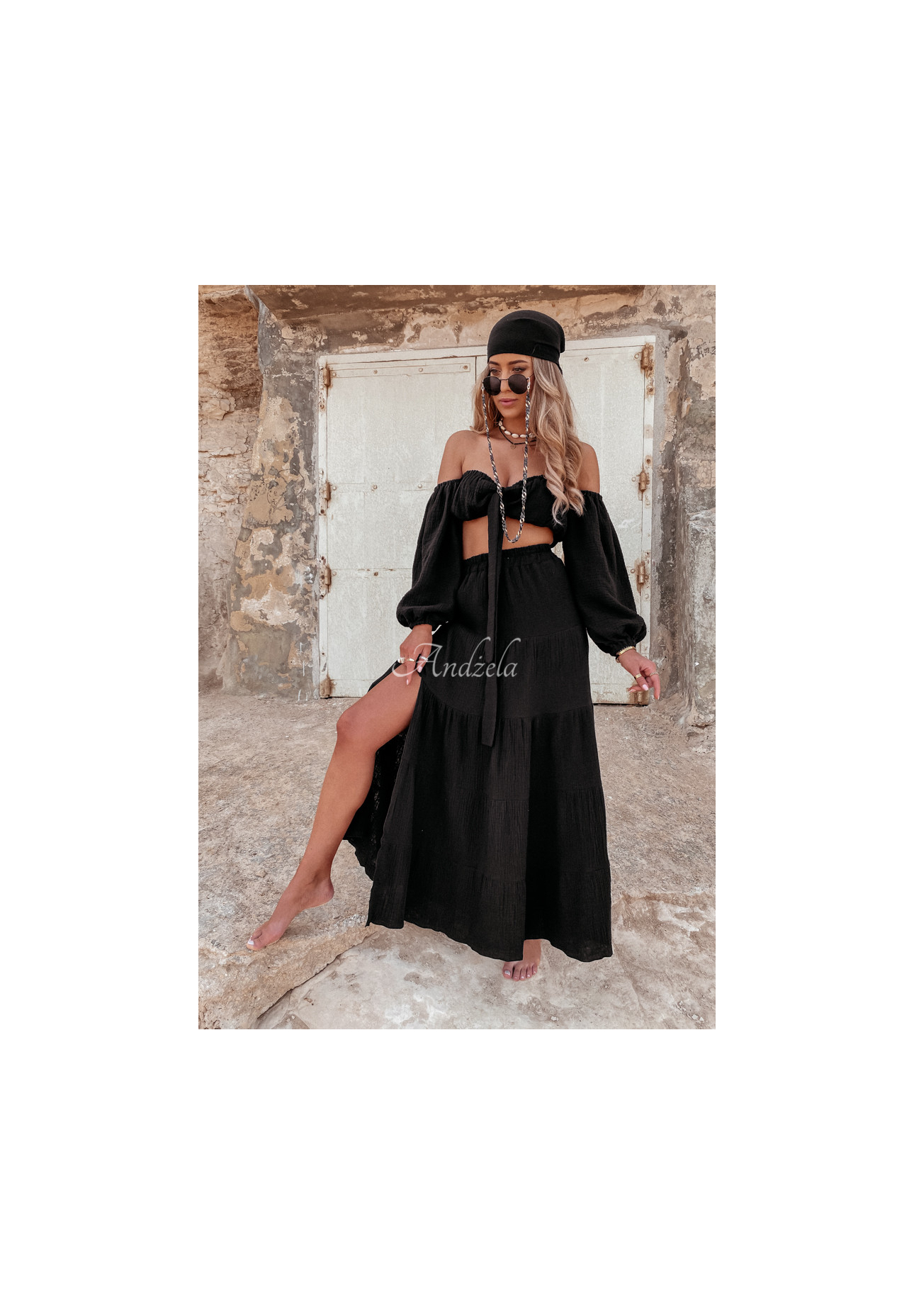 Muslin skirt with slit Malta black