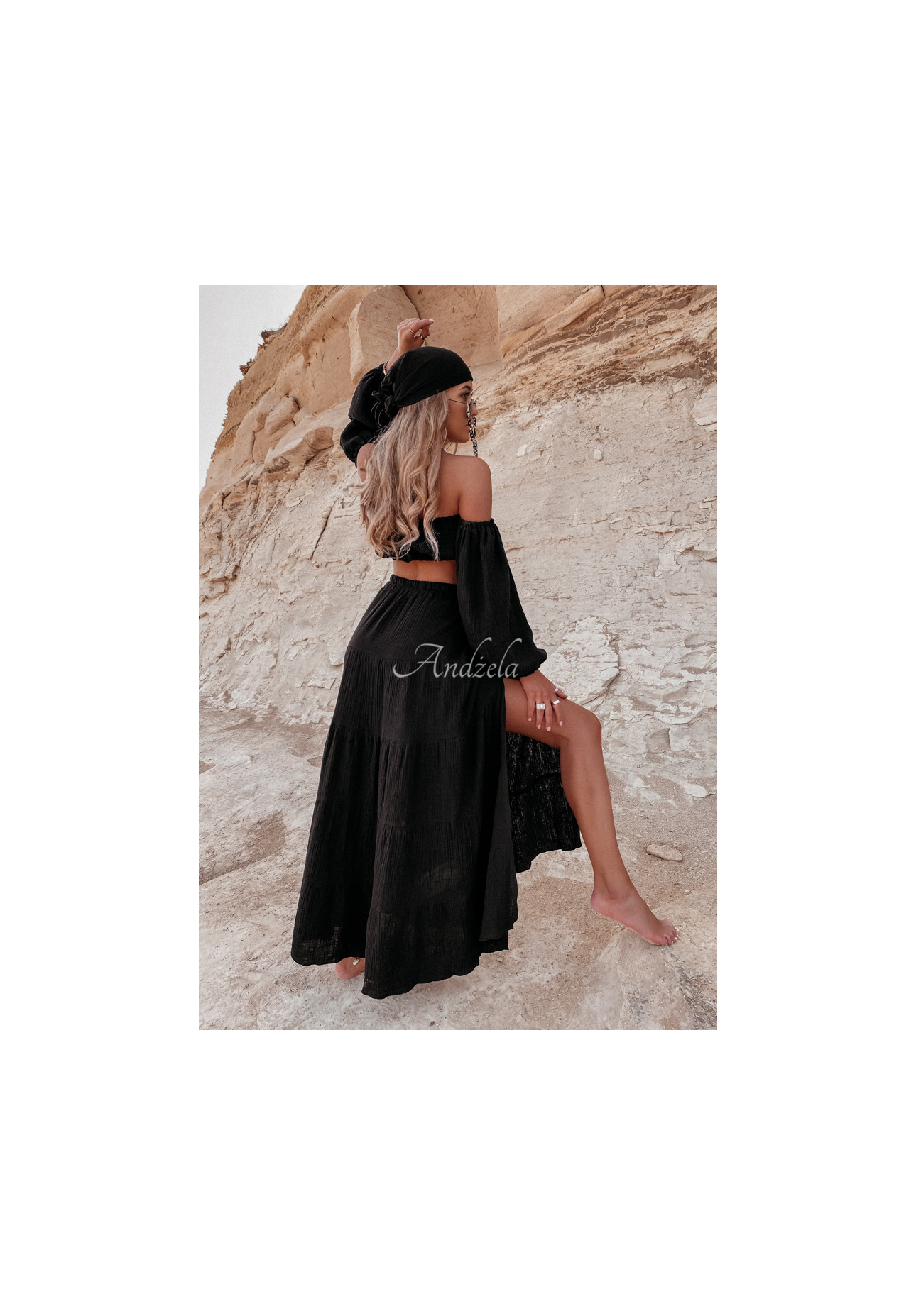 Muslin skirt with slit Malta black
