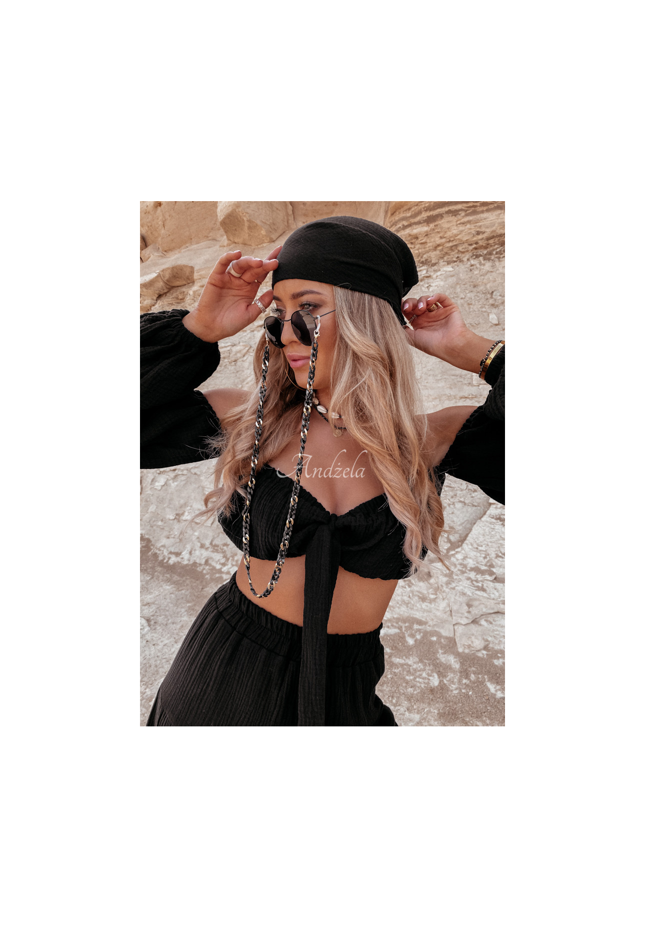 Muslin spangled blouse with ties Malta black