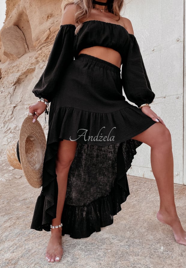 Asymetryczna muślinowa spódnica z falbankami Esperanza czarna