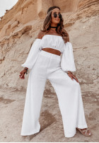 Muślinowe spodnie wide leg Malta białe