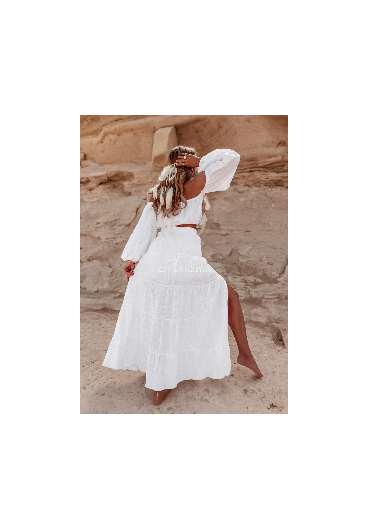 Muslin skirt with slit Malta white