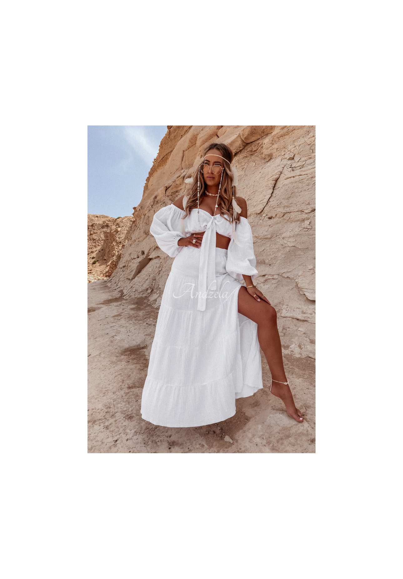 Muślinowa spódnica z rozcięciem Malta biała