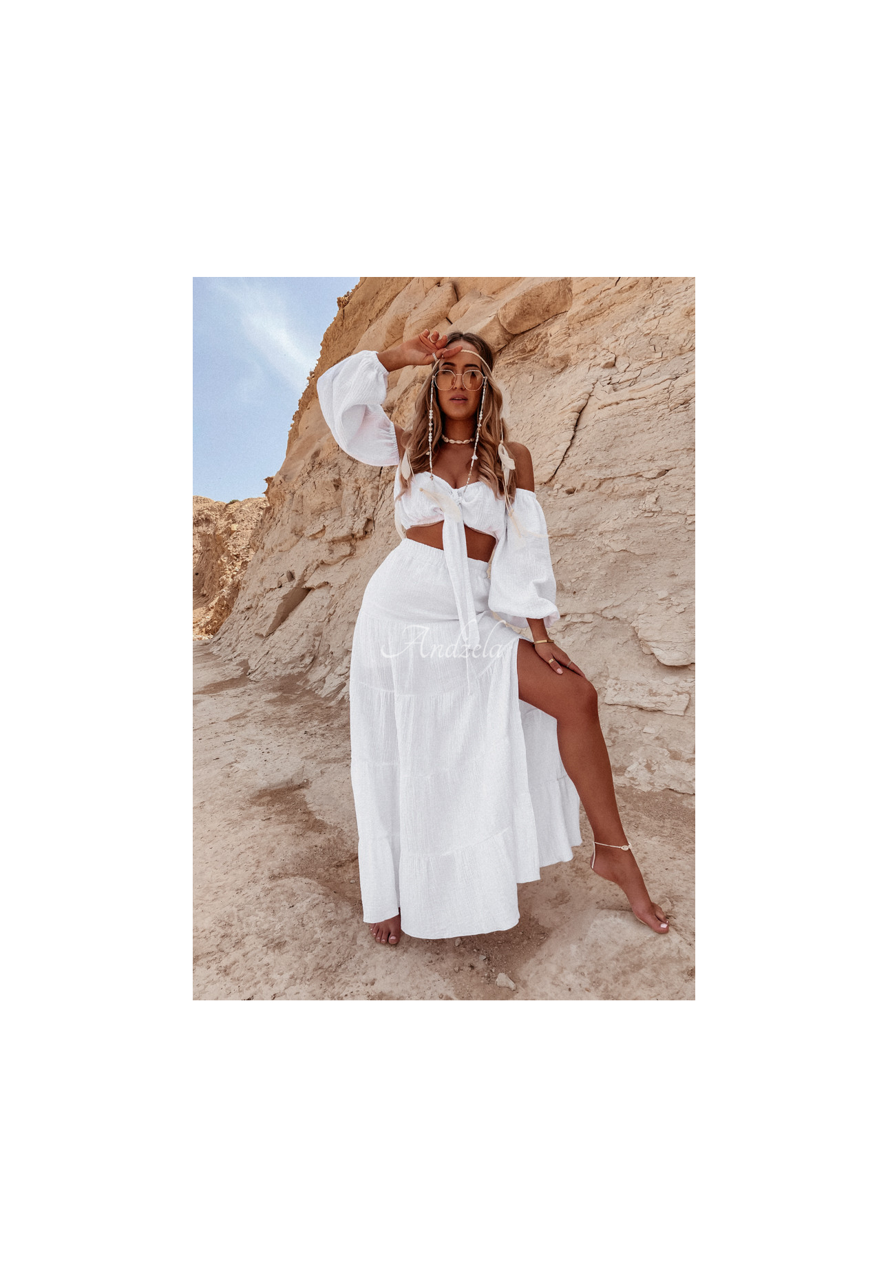 Muslin skirt with slit Malta white