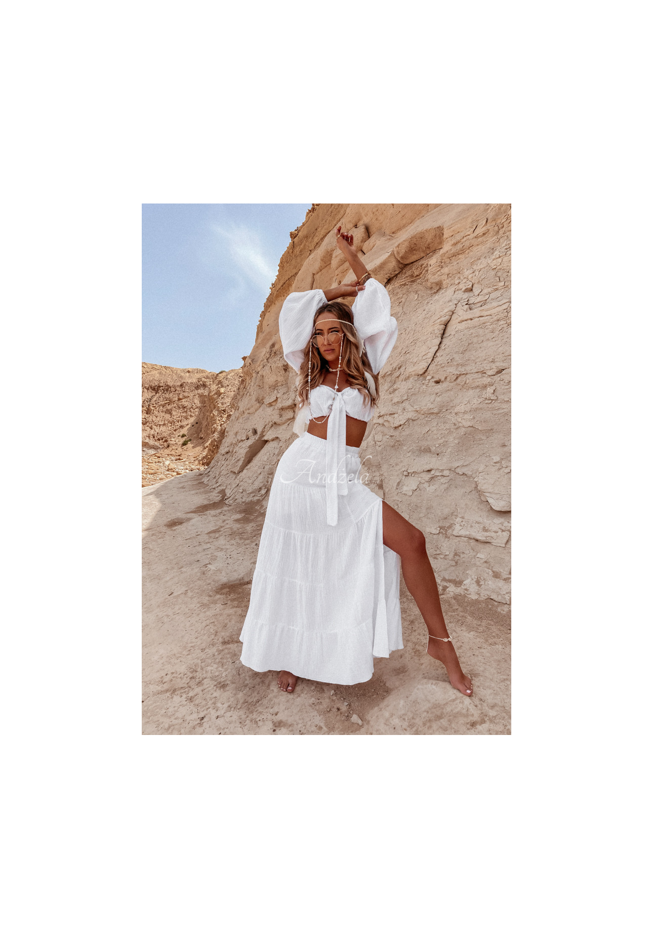 Muslin skirt with slit Malta white