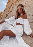 Muślinowa spódnica z rozcięciem Santiago biała