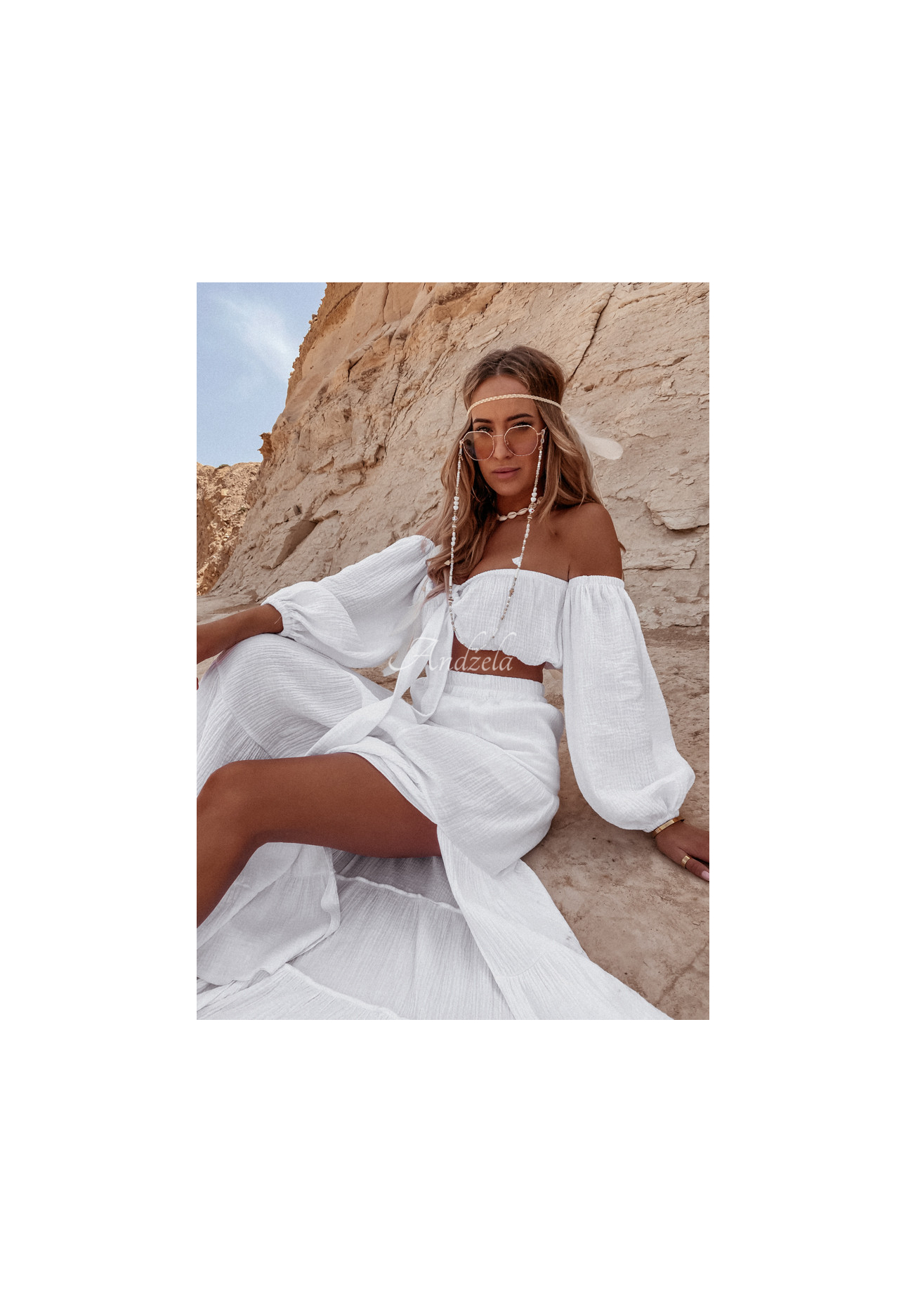 Muslin skirt with slit Malta white