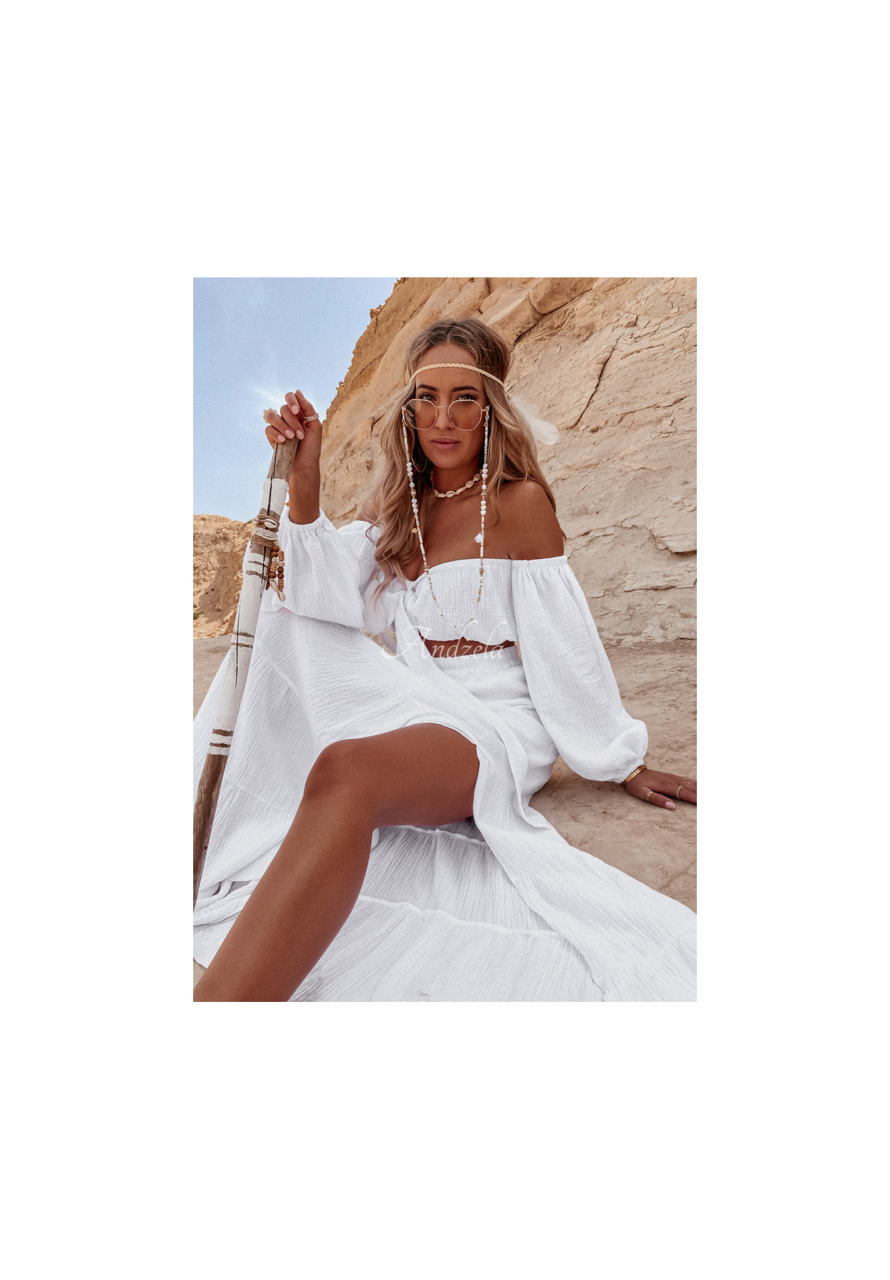 Muslin skirt with slit Malta white
