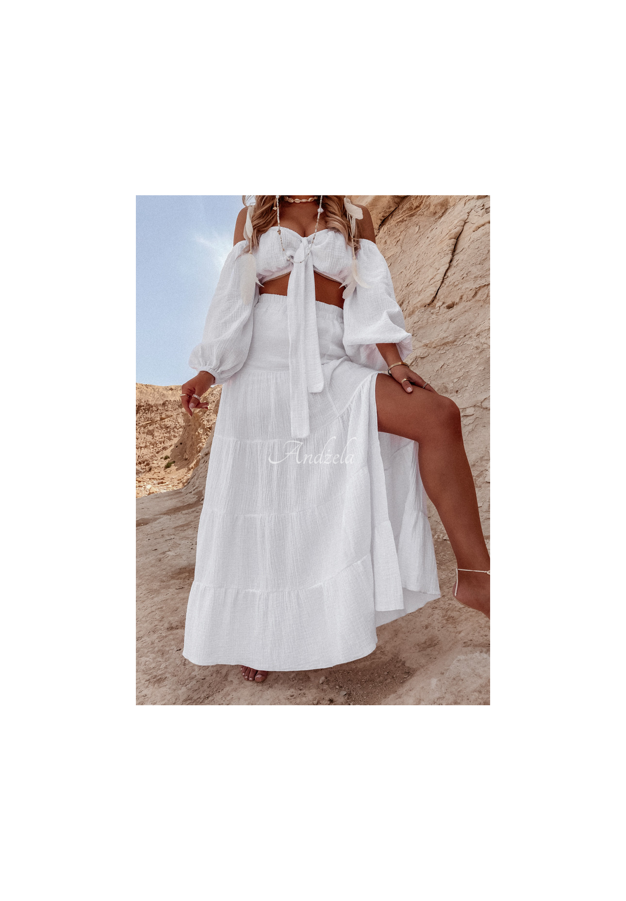 Muslin skirt with slit Malta white