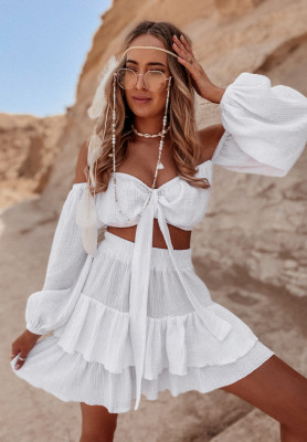 Muslin spangled blouse with ties Malta white