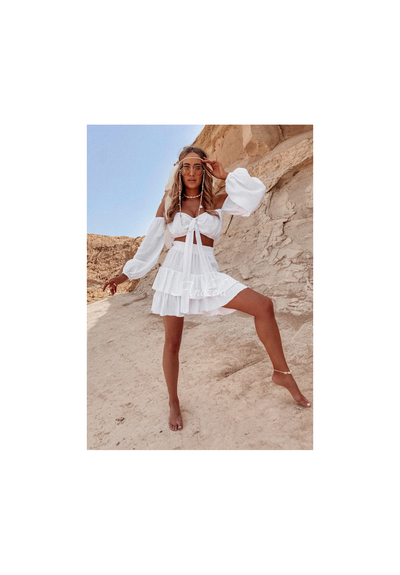 Muslin skirt with frills Malta white