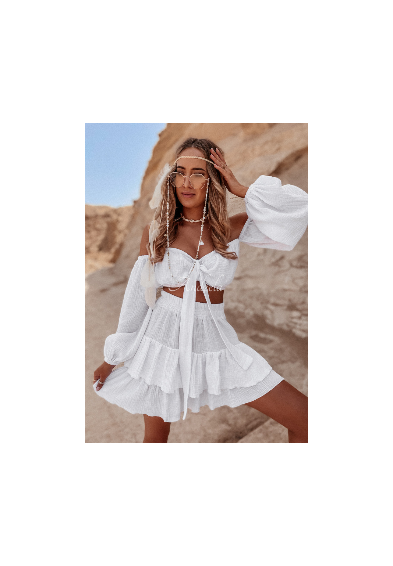 Muslin skirt with frills Malta white