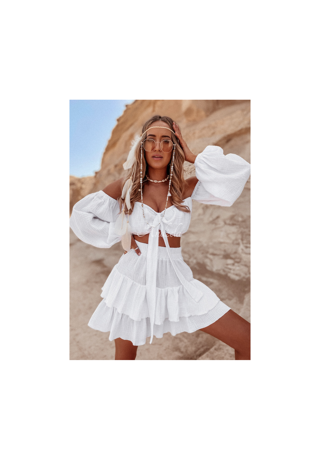 Muslin skirt with frills Malta white