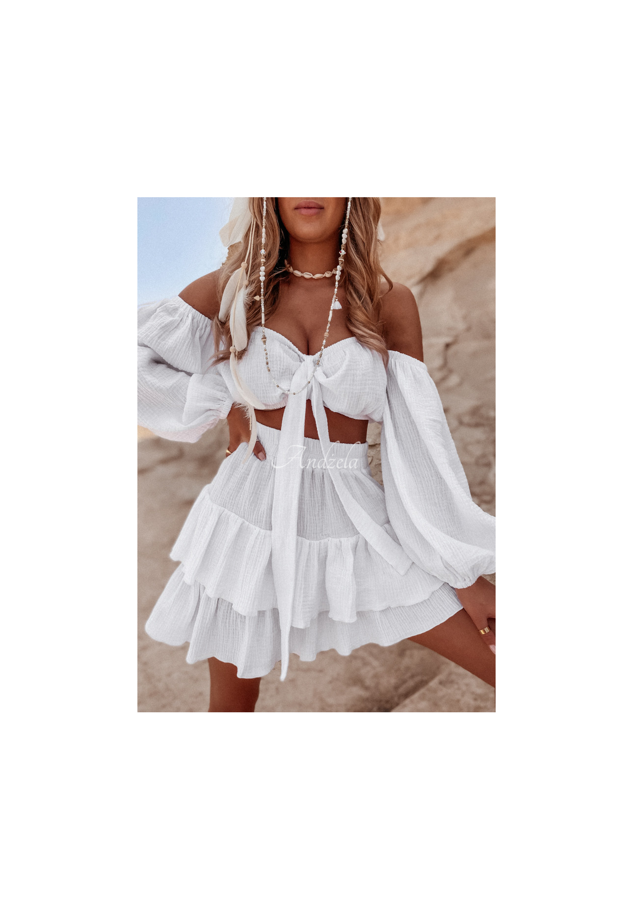 Muslin skirt with frills Malta white