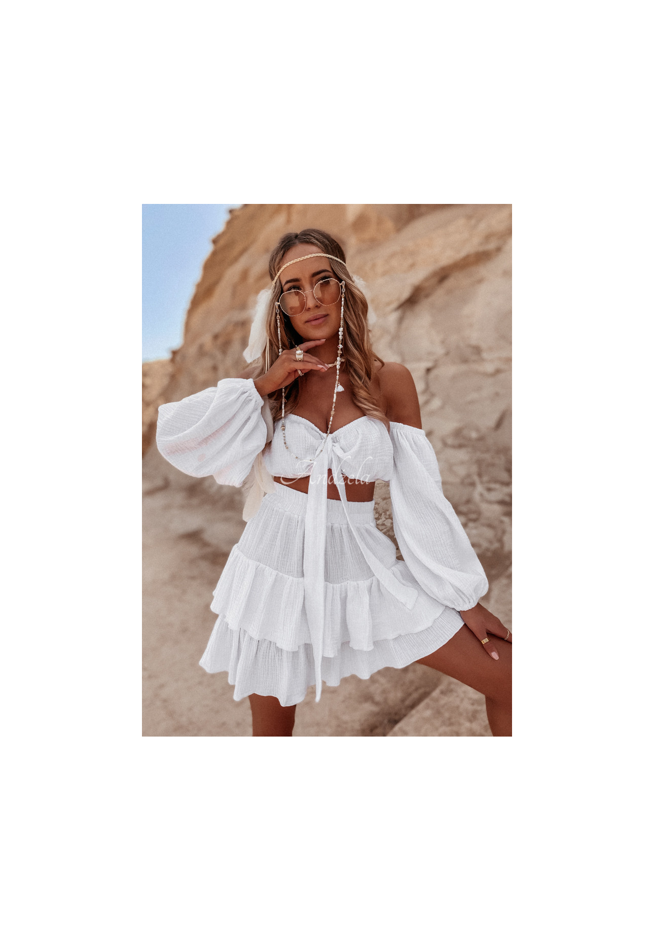 Muslin skirt with frills Malta white