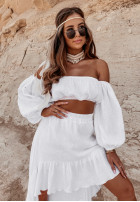 Asymetryczna muślinowa spódnica z falbankami Esperanza biała