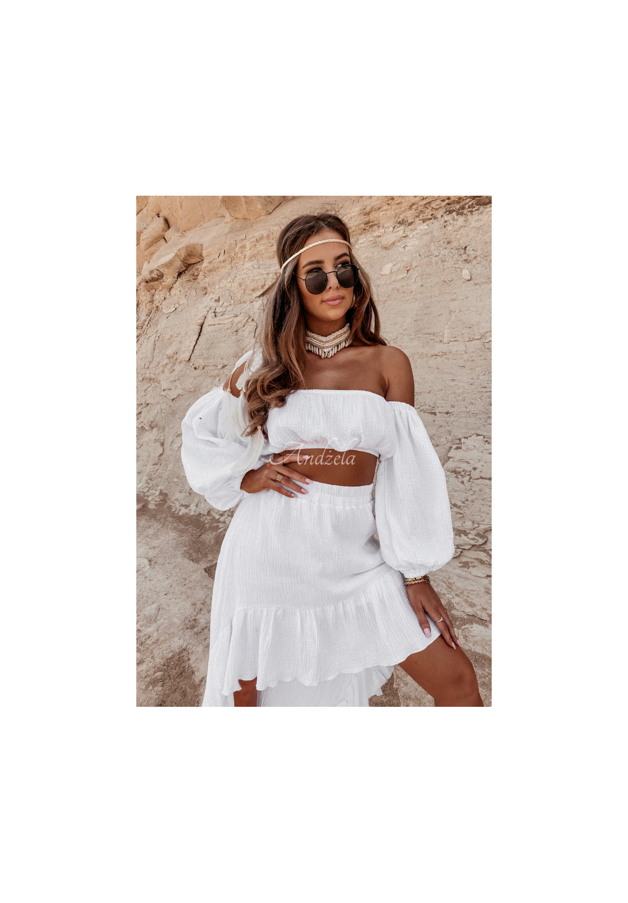 Asymmetrical muslin skirt with frills Malta white