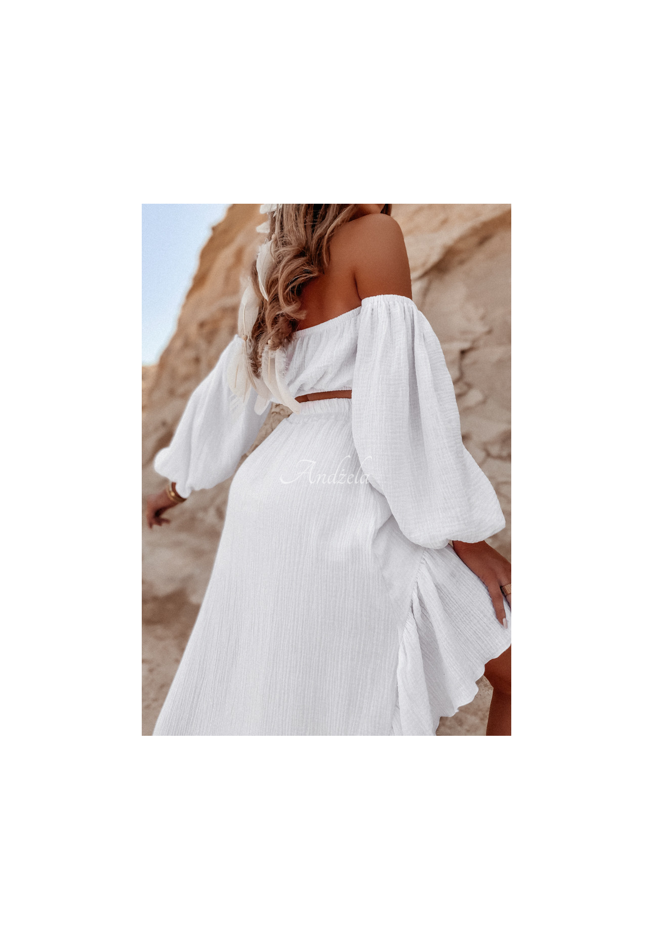 Asymmetrical muslin skirt with frills Malta white