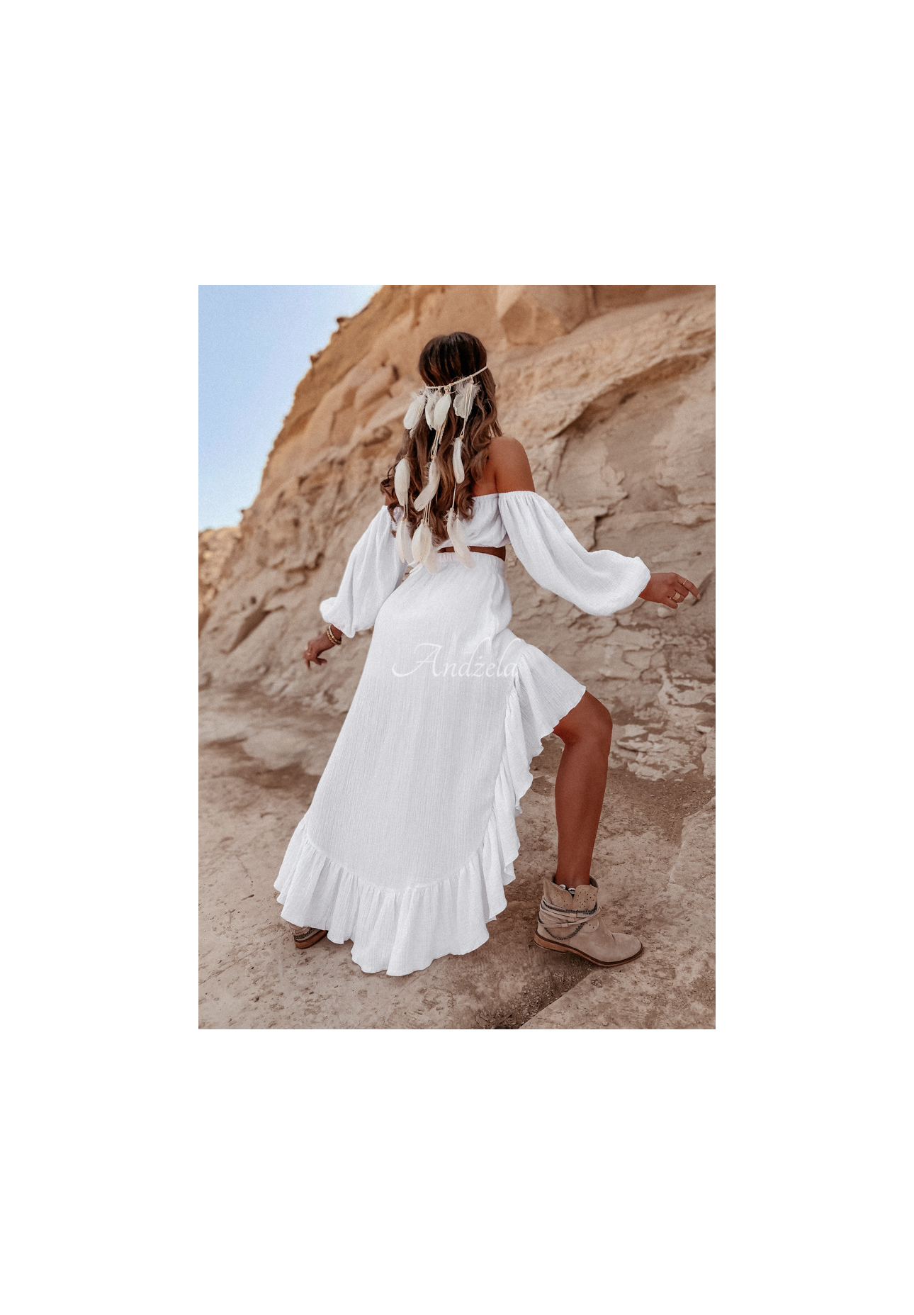 Asymmetrical muslin skirt with frills Malta white