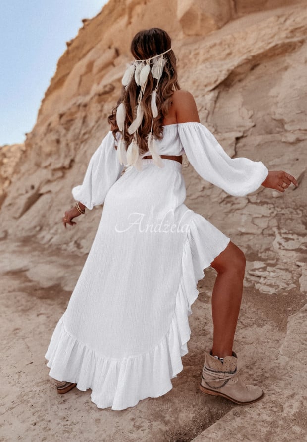Asymetryczna muślinowa spódnica z falbankami Esperanza biała