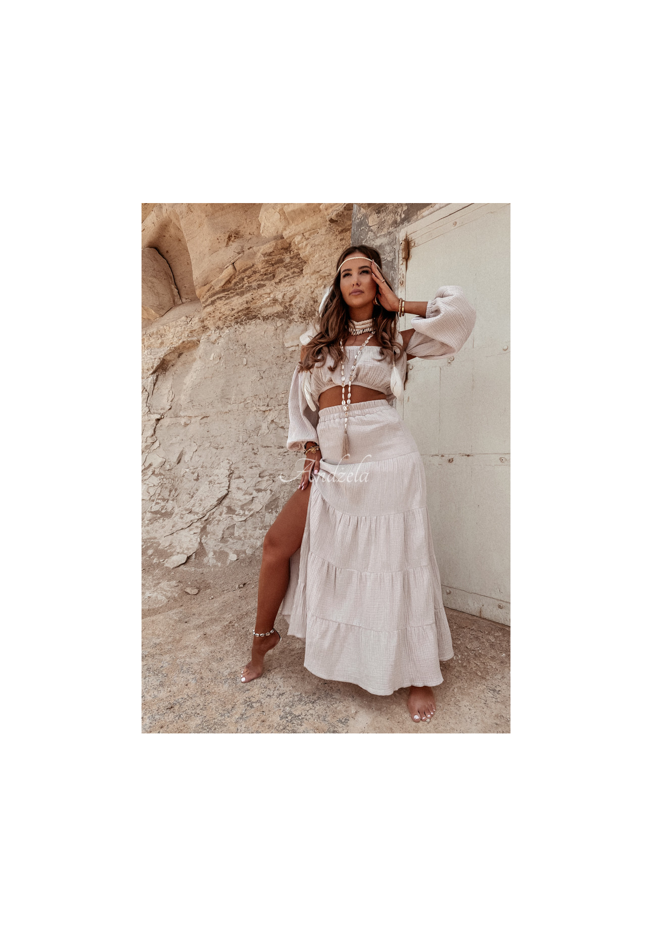 Muslin skirt with slit Malta beige