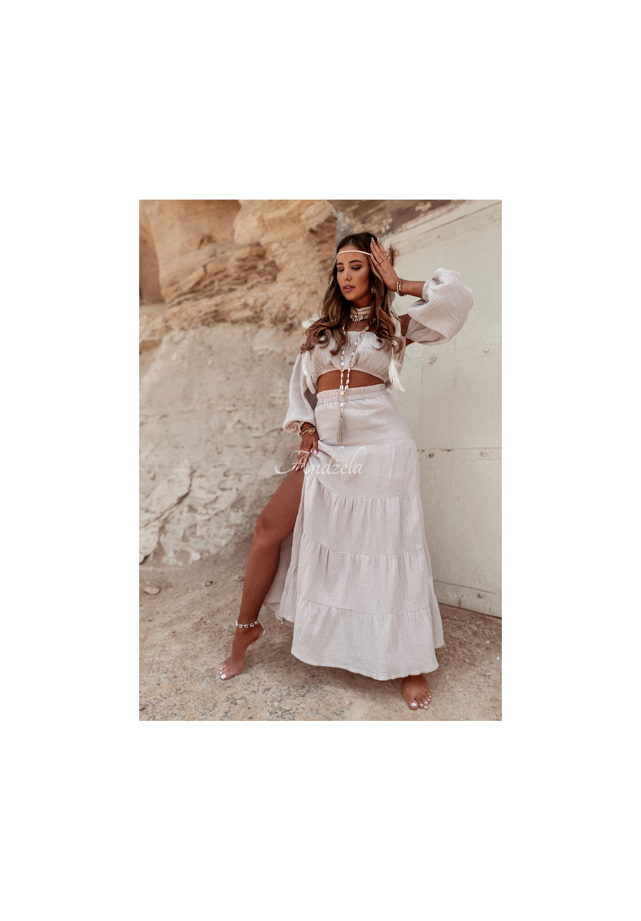 Muslin skirt with slit Malta beige